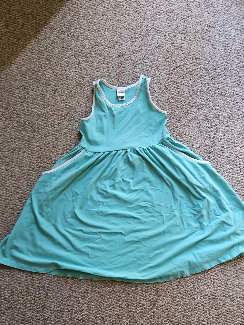 Hanna Anderson Girls' Sleeveless Aqua Tank Dress with Pockets And Trim, Size 10